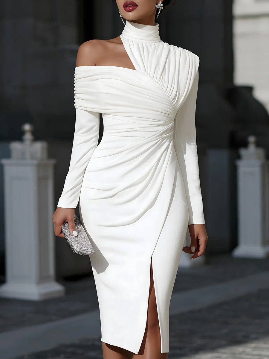 Asymmetric Ruched Midi Dress